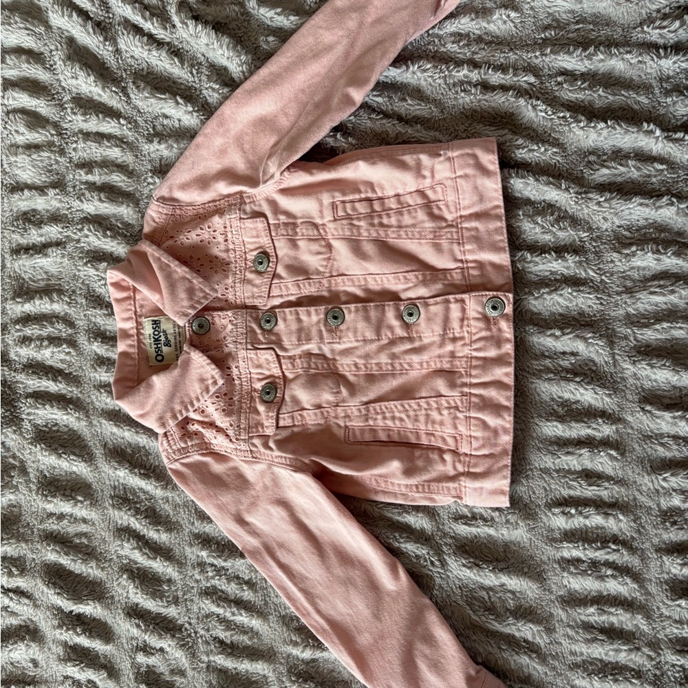OshKosh B’gosh Pink Denim Jacket Girls 5/5A Eyelet Lace Western Button Up - Picture 11 of 11